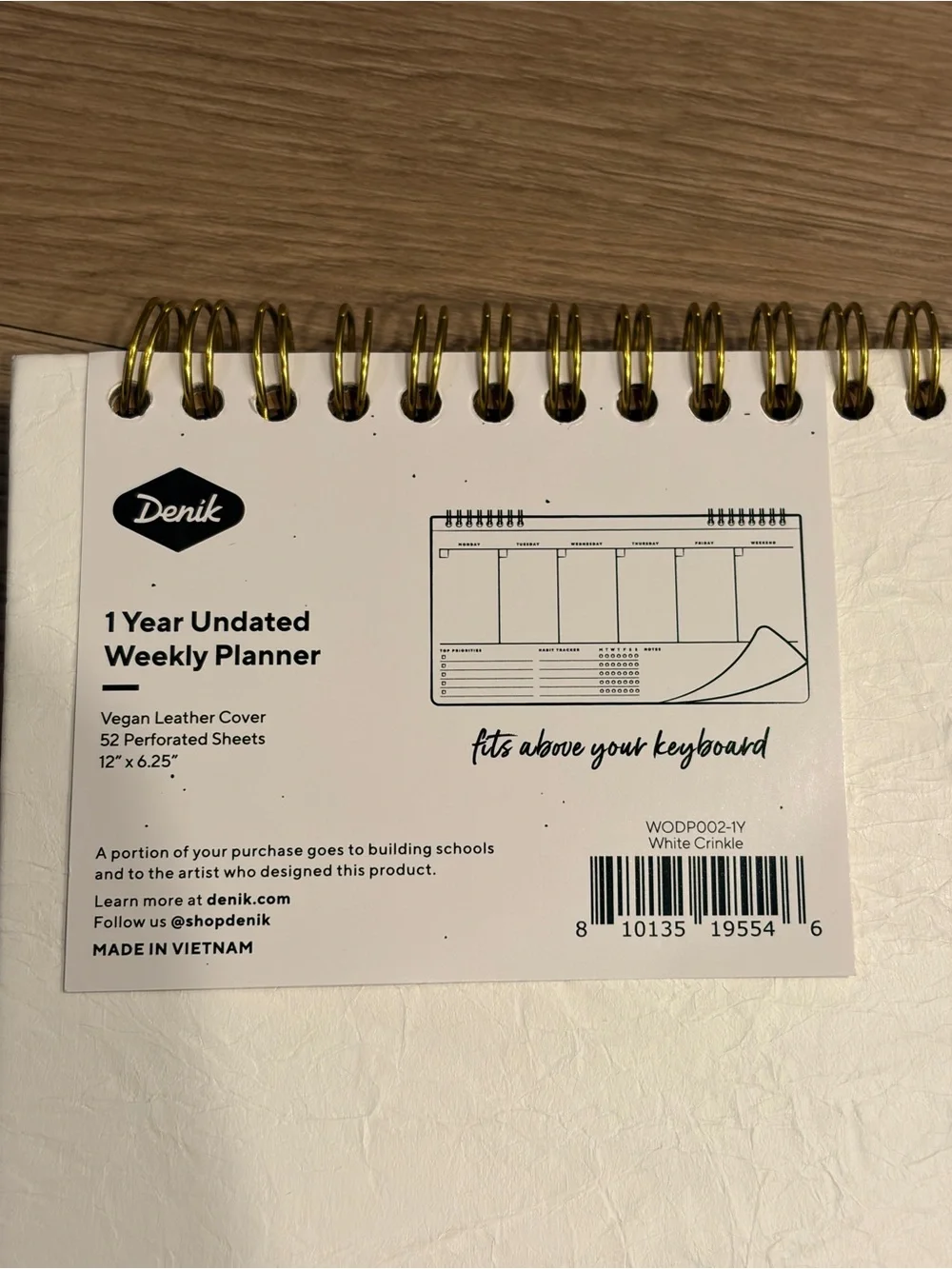 1-Year Undated Weekly Planner - Cream & Gold